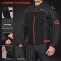 Allextreme TRIPPER Bike Riding Jacket Windproof Biker Mesh Fabric Armour Back Elbows Shoulders Protection Racer Motorcycle Gear Protector for Men (S, Red & Black)