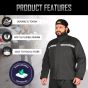 Allextreme Riding Jacket Rain Suit Cover with Pant PU Coated Polyester Fabric Waterproof Biker Rainwear with Full Sleeves for Men's Rider Protection Raincoat (5XL, Black/Grey)