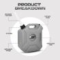 Allextreme 5L Jerry Can 1.3 Gallon Temperature Resistant UTV Gas Cans with Spout System and Lock Antistatic Portable Fuel Container for Bike ATV Car (Silver, Pack of 1)