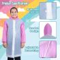Allextreme EVA Kids Hooded Raincoat for 10 to 14 Years Water Resistant Full-Sleeve Poncho with Adjustable Hood Drawstring Full Length Rainwear Boys & Girls (1 Pc, Pink & White)
