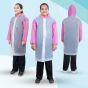 Allextreme EVA Kids Hooded Raincoat for 10 to 14 Years Water Resistant Full-Sleeve Poncho with Adjustable Hood Drawstring Full Length Rainwear Boys & Girls (1 Pc, Pink & White)