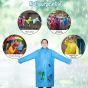 Allextreme Raincoat for Kids 8-10 Years Long Rain Jacket Boys Girls Rainsuit Waterproof Children Rainwear with Hood School Bag Cover & Carry Pouch (Pack of 1, 2XL, Dino Print, Blue)