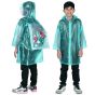 Allextreme Raincoat for Kids 8-10 Years Long Rain Jacket Boys Girls Rainsuit Waterproof Children Rainwear with Hood School Bag Cover & Carry Pouch (Airplane Print, 2XL, Green, 1pc)