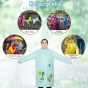 Allextreme Raincoat for Kids 8-10 Years Long Rain Jacket Boys Girls Rainsuit Waterproof Children Rainwear with Hood School Bag Cover & Carry Pouch (Pack of 1, 2XL, Dino Print, Aquamarine)