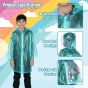 Allextreme Raincoat for Kids 13-15 Years Long Rain Jacket Boys Girls Rainsuit Waterproof Children Rainwear with Hood School Bag Cover & Carry Pouch (Airplane Print, 4XL, Green, 1pc)