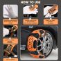 Allextreme 14” Anti-Slip Car Tyre Chain Universal Emergency 13 Nail Anti-Skid Belt Snow & Off-Roading Traction Parts with Storage Bag Chain Hooks and Gloves for Cars SUV Bike (Orange, Set of 6)
