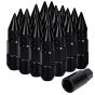 AllExtreme M12x1.5mm Wheel Nuts Close End Steel Aluminum Alloy Extended Lug Nut Set with Spike & Key for Cars Wheels Tyres (20Pcs, Black Colour)