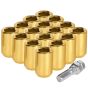 AllExtreme M12x1.5mm Wheel Nuts Open End Steel Aluminum Alloy Extended Lug Nut Set with Key for Cars Wheels Tyres (16Pcs, Gold Colour)