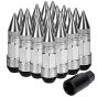 AllExtreme M12x1.5mm Wheel Nuts Close End Steel Aluminum Alloy Extended Lug Nut Set with Spike & Key for Cars Wheels Tyres (20Pcs, Silver Colour)
