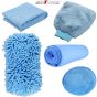 AllExtreme EXFLD15 Car Wash Microfiber Essentials Kit 7 in 1 Pack with Polishing Pads, Wash Glove, Cleaning Cloth, Synthetic Chamois and Wash Sponge (7 Pcs)