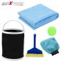 AllExtreme EXFLD16 Car Cleaning Tools Kit Exterior and Interior Wash Supplies with Microfibre Cleaning Cloths, Wash Glove, Sponge, Squeegee and Collapsible Bucket (6 Pcs)