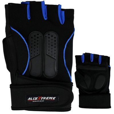 Allextreme ‎AENG001 Multipurpose Gym and Bike Wrist Half Finger Gloves for Fitness Weightlifting Exercise Sport Cycling (Blue_Large)