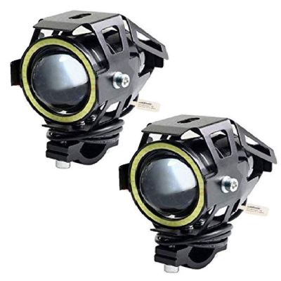 AllExtreme EXU7MW2 U7 Mini CREE LED Fog Light Work Lamp with Hi/Low, Flashing Beam and White Light Angel Eye Ring for Cars and Motorcycles (12W, White Light, 2 PCS)
