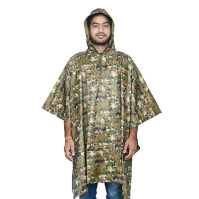 Allextreme Poncho Raincoat Hooded PU Rainwear Foldable Polyester Windbreaker Heavy Duty Military Impermeable Jacket for Outdoor Hiking Camping - Army Green