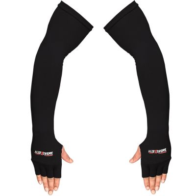 Allextreme Full Arm Sleeves with Thumb for Riders UV Sun Protection Sweat Absorbing Quick Dry Hand Cover for Men & Women Sport Biking Hiking Cycling Running Protective Bike Riding Gear (Black, 1 Pair)