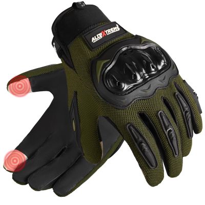 Allextreme Full Finger Bike Riding Gloves with Screen Touch Strong Knuckle Protective Shells Anti-Skid Surface Breathable Mesh Material Glove for Motorcycle Cycling Mountaineering (Black & Green, L)