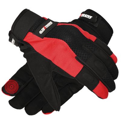 Allextreme Full Finger Bike Riding Gloves for Rider | Breathable Mesh Motorcycle Gloves with Knuckle Guard & Screen Touch Feature | Anti-Skid Grip Comfortable Riding Gear for Bikers (XL, Black & Red)