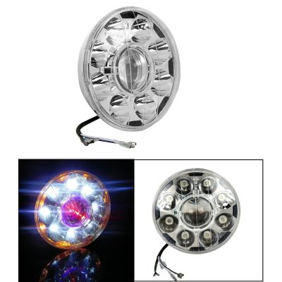 Allextreme EX9LHG1 7 Inch Round 9 LED White Headlight with High/Low DRL Fog Lamp for Motorcycle Bikes and Cars (45W, White & Red, 1 PC)