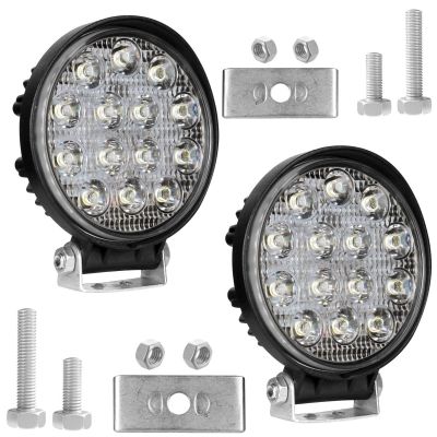 Allextreme EX14RW2 14 LED Round Fog Light 4 Inches Waterproof Off Road Driving Lamp for Car and Motorcycle (42W, White Light, 2 PCS)