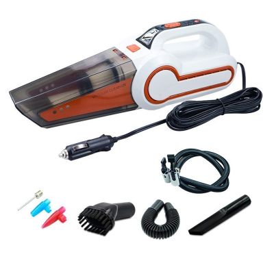 AllExtreme AE-Q8801D 4 in 1 Multifunctional Portable Handheld Car Vacuum Cleaner with Analog Tyre Inflator, LED Light and 4.5M Car Cigarette Lighter Power Cord (4000Pa, 120W)
