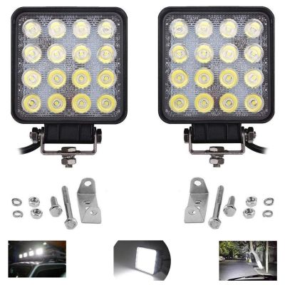 Allextreme EX16FW2P 16 LED Fog Light Waterproof Square Led Flood Lamp Offroad Driving Work Light for Bikes Cars and Motorcycle (48W, White Light)