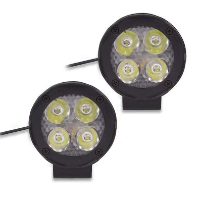 Allextreme EX4F3I2 4 LED Round Fog Light Waterproof 3 inches Lamp with Mounting Stand for Motorcycle Car ATV Jeep 4x4 Tractor Off Road (12W, White Light, 2 PCS)