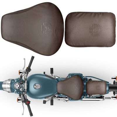 Allextreme EXPSC03P PU Leather Split Motorcycle Seat Cover Anti Slip Design Super-Soft Advanced Stitching Water Resistant Compatible with Royal Enfield Classic 350 (Brown)