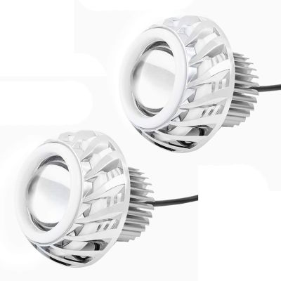 Allextreme 10W High Intensity Led Projector Lamp Stylish Dual Ring COB LED Headlight with Hi/Low Beam and Flasher Function for All Bikes (Red & Blue, 2 Pcs)