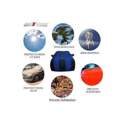 Allextreme DG5002 Car Body Cover Compatible with Datsun Go Custom Fit Dustproof UV Heat Resistant Indoor Outdoor Body Protection (Navy Blue & Blue with Mirror)