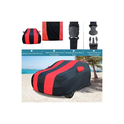 Allextreme MCV5004 Car Body Cover Compatible with Mini cooper Custom Fit Dustproof UV Heat Resistant Indoor Outdoor Body Protection (Navy Blue & Red with Mirror)