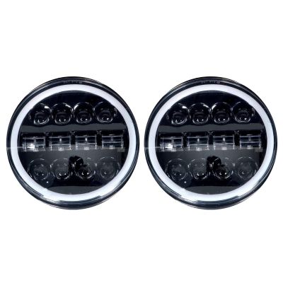 Allextreme 12 LED Round Headlight with Full Ring 3 Color DRL Angel Eyes & Hi/Low Beam Compatible with Royal Enfield, Jeep & Harley Davidson (Pack of 2)