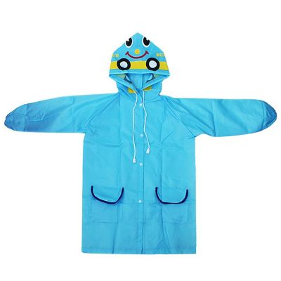Allextreme Kids Raincoat Waterproof Rainwear Cute Animal Print Hood with Pockets and Carry Pouch for Boys & Girls (105-125cm, Blue)