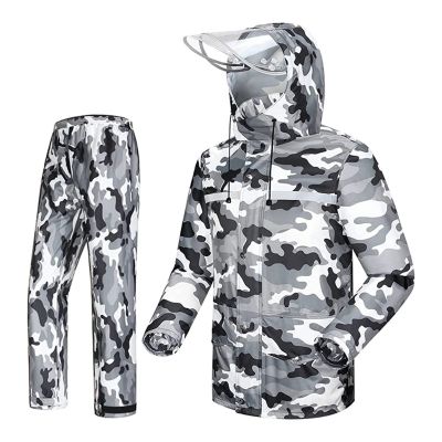 AllExtreme Reusable Two-Piece Raincoat With Transparent Face Shield Detachable Hood Two Pockets Carry Pouch Water Resistant Buttoned Rain Jacket (EXMK002-01-L)