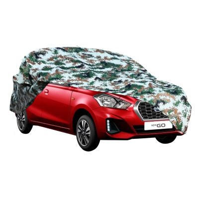 AllExtreme DG5007 100% Tested Waterproof Car Body Cover Compatible with Datsun Go Triple Stitched UV Heat Resistant Indoor Outdoor Body Protection (Army Print with Mirror)