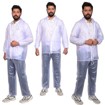 AllExtreme Crystal Men Raincoat with Adjustable Hood Water Resistant Reusable Rainwear Drawstring Hem Set of Top & Bottom with Carrying Pouch (XXL)