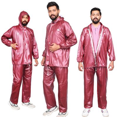 AllExtreme Wood Raincoat Set with Drawstring Hem Adjustable Hood & Pants Rain Gear Wet Weather Protection Rainsuit with Carrying Pouch