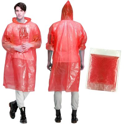 Allextreme Raincoat Poncho with Hood Water Resistant Rainwear Reusable Rain Suit for Outdoor Travel Men Women (Red, Pack of 1)