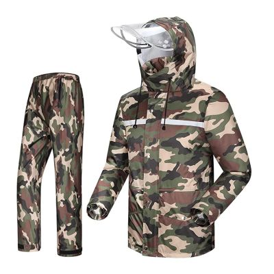 AllExtreme Two-Piece Rain Suit with Transparent Face Shield Detachable Hood Two Pockets Men Water Resistant Rain Jacket with Carry Pouch (M)