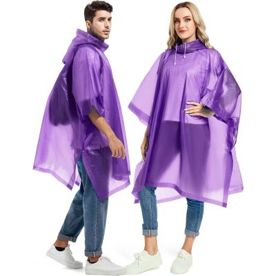 AllExtreme EVA Poncho Raincoat Transparent Hooded Water Resistant Rain Jacket with Sleeves for Women Men (Purple)