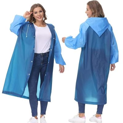 Allextreme EVA Poncho Raincoat Transparent Hooded Water Resistant Rain Jacket with Sleeves for Women Men Camping Rainy Season Travel