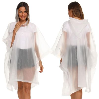 AllExtreme EVA Poncho Raincoat Transparent Hooded Water Resistant Rain Jacket with Sleeves for Women Men (White)