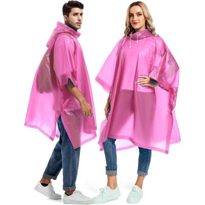 AllExtreme EVA Poncho Raincoat Transparent Hooded Water Resistant Rain Jacket with Sleeves for Women Men (Pink)