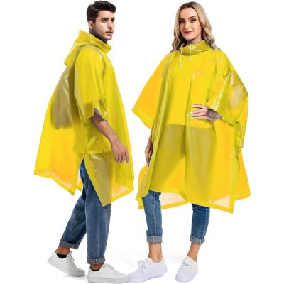 AllExtreme EVA Poncho Raincoat Transparent Hooded Water Resistant Rain Jacket with Sleeves for Women Men (Yellow)