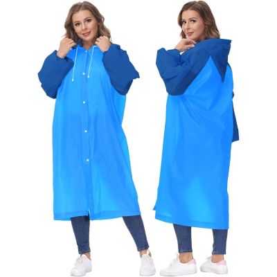 Allextreme EVA Poncho Raincoat Transparent Hooded Water Resistant Rain Jacket with Sleeves for Women Men Camping Rainy Season Travel (MK013-01)