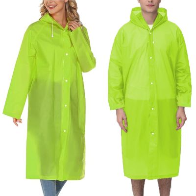 Allextreme EVA Waterproof Unisex Rain Coat Hooded Full Sleeves Outdoor Men, Women, Boys & Girls Rainwear Poncho Raincoat for Camping, Hiking & Travelling (1 Pc, Neon Green)