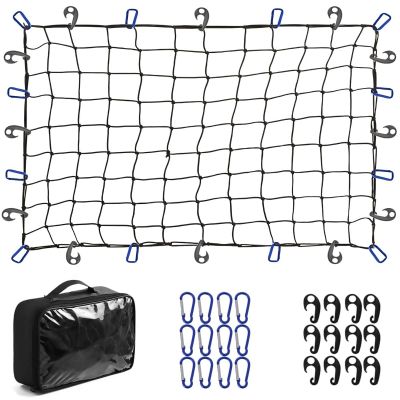 Allextreme Heavy Duty Strong Cargo Net Bungee Cord Roof Rack Luggage Holder Strap Elastic Storage Mesh Rope Container Straps with ABS and D Hooks for Holding Bags