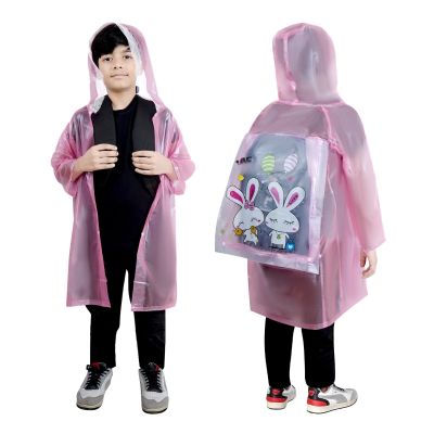Allextreme Raincoat for Kids 13-15 Years Long Rain Jacket Boys Girls Rainsuit Waterproof Children Rainwear with Hood School Bag Cover & Carry Pouch (1Pc, 4XL, Unicorn Print, Pink)