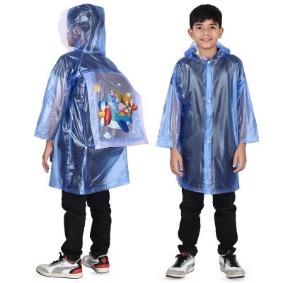 Allextreme Raincoat for Kids 13-15 Years Long Rain Jacket Boys Girls Rainsuit Waterproof Children Rainwear with Hood School Bag Cover & Carry Pouch (Pack of 1, 4XL, Blue)