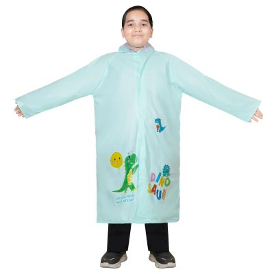 Allextreme Raincoat for Kids 13-15 Years Long Rain Jacket Boys Girls Rainsuit Waterproof Children Rainwear with Hood School Bag Cover & Carry Pouch (Pack of 1, 4XL, Dino Print, Aquamarine)