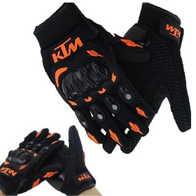 AllExtreme EXKLGO1 Rider Safety Motosports Polyester Motocross Hard Knuckles Riding Gloves with Microfiber Cleaning Towel for Men and Women (Black & Orange,Large)